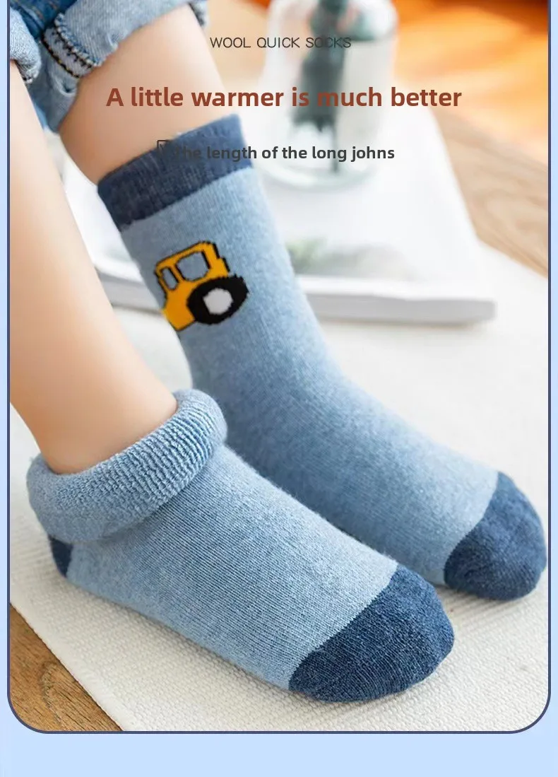 5 Paar Kinder-Thermo-Fleece-gefütterte Frottee-Socken mit mittlerer Wade, rutschfest, für den Winter, warm, für Babys und Kleinkinder, Unisex, Bodensocken für Jungen und Mädchen – Detail 10