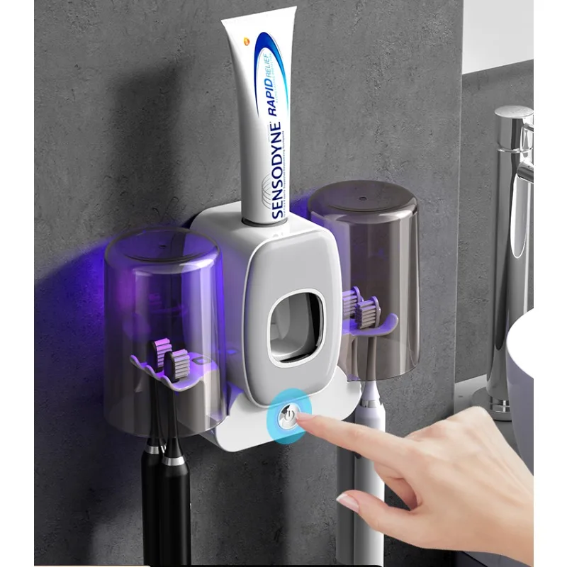 Bathroom non-punching toothbrush holder intelligent disinfection couple double wash cup rack wall-mounted sterilization