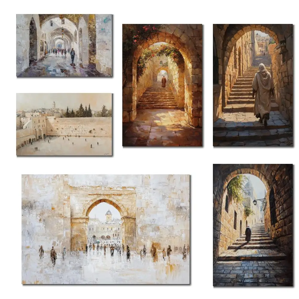 

Textured Jerusalem Wall Art Hand Painted Jewish Oil Painting Modern Abstract Judaica Decor for Dining Room Jewish Gift Large