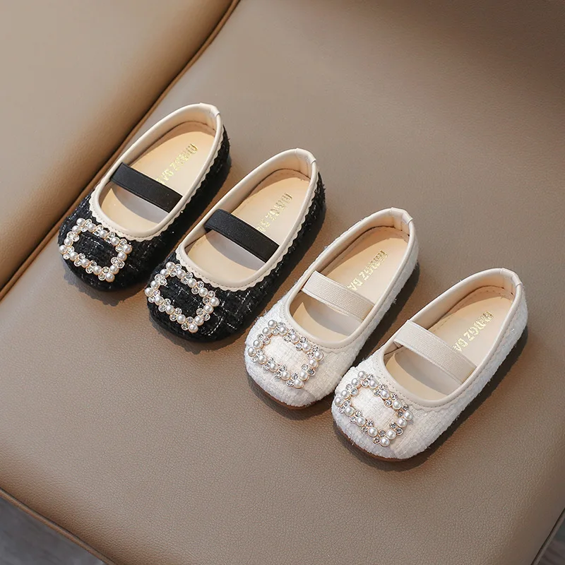 

Spring Autumn New Girls Leather Shoes Fashion Rhinestone Pearl Little Girl Shoes Kids Princess Shoes