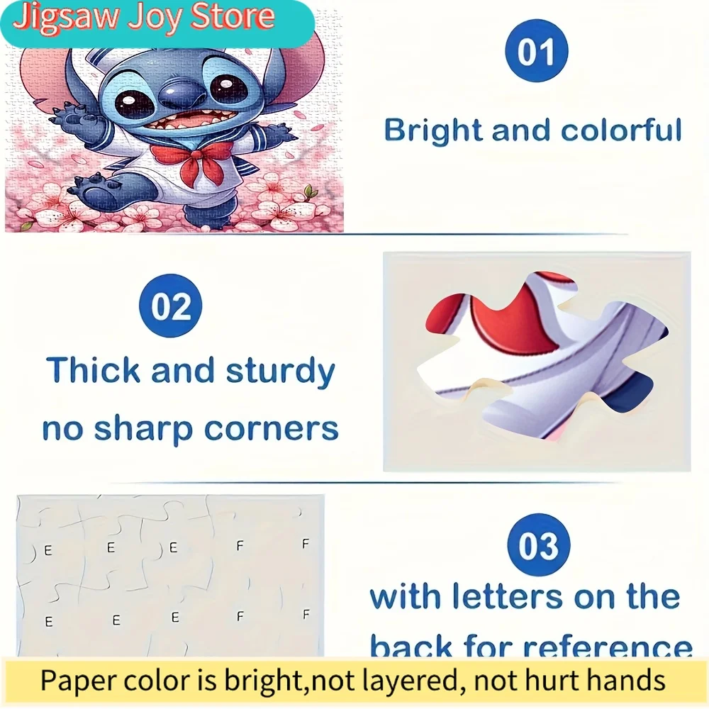 Rompecabezas de Stitch de Disney |   Punto Marinero con Diseño de Sakura, Madera Reciclada, Piezas Gruesas y Duraderas, Sin Bordes Afilados, Desafío para Adultos