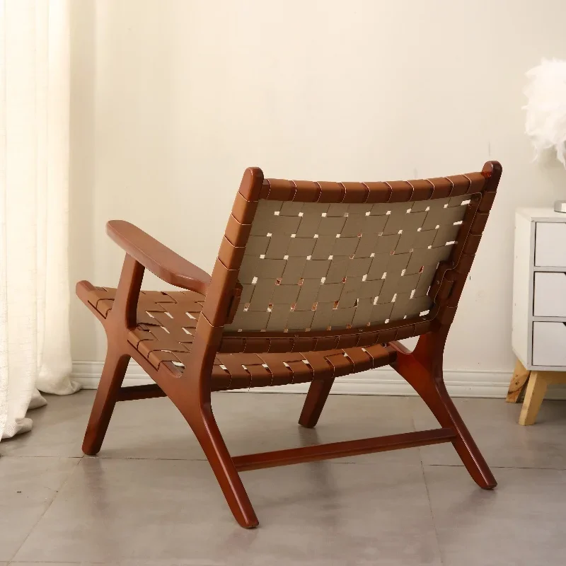 Modern Minimalist Study Living Room Solid Wood Lazy Sofa Chair Solid Wood Woven Rope Chair Nordic Wholesale Sofa Lounge Chair