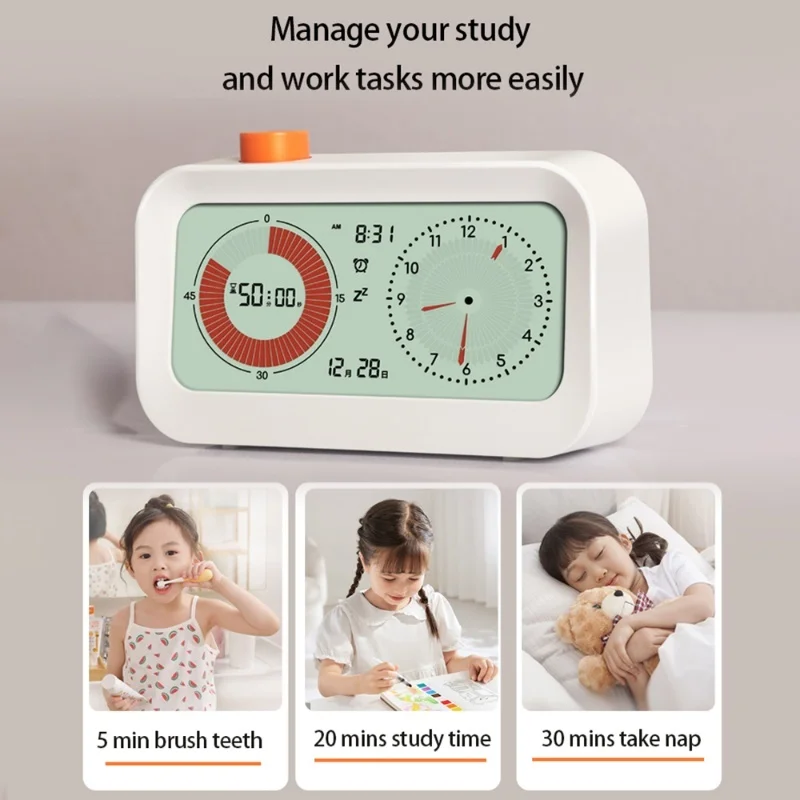Digital Productivity Visual Timer Count Up/Down Function Alarm Calendar Display Clock Snooze Setting Sound Reminder Kids Time