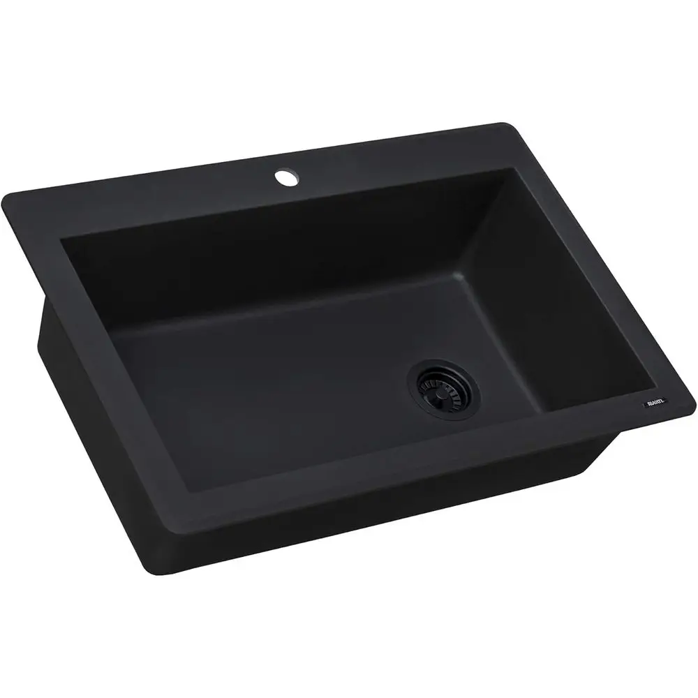 

33 x 22 inch Granite Drop-in Topmount Granite Composite Quartz Single Bowl Kitchen Sink - Night Black