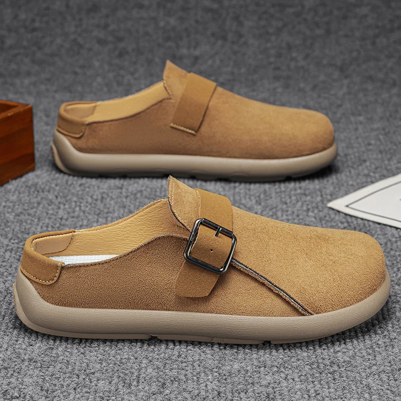 Platform Mules for Men Closed Toe Slip On Flat Sneakers Wide Toe Open Back Casual Shoes Loafers Slippers Non-Slip Lazy Drivers