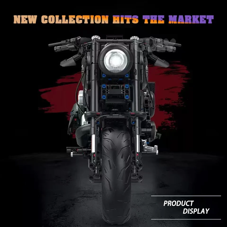 1:5 مكعبات بناء دراجة نارية سوداء للمدينة التقنية مع LED نموذج دراجة قاطرة عالي التقنية ألعاب أطفال للهدايا