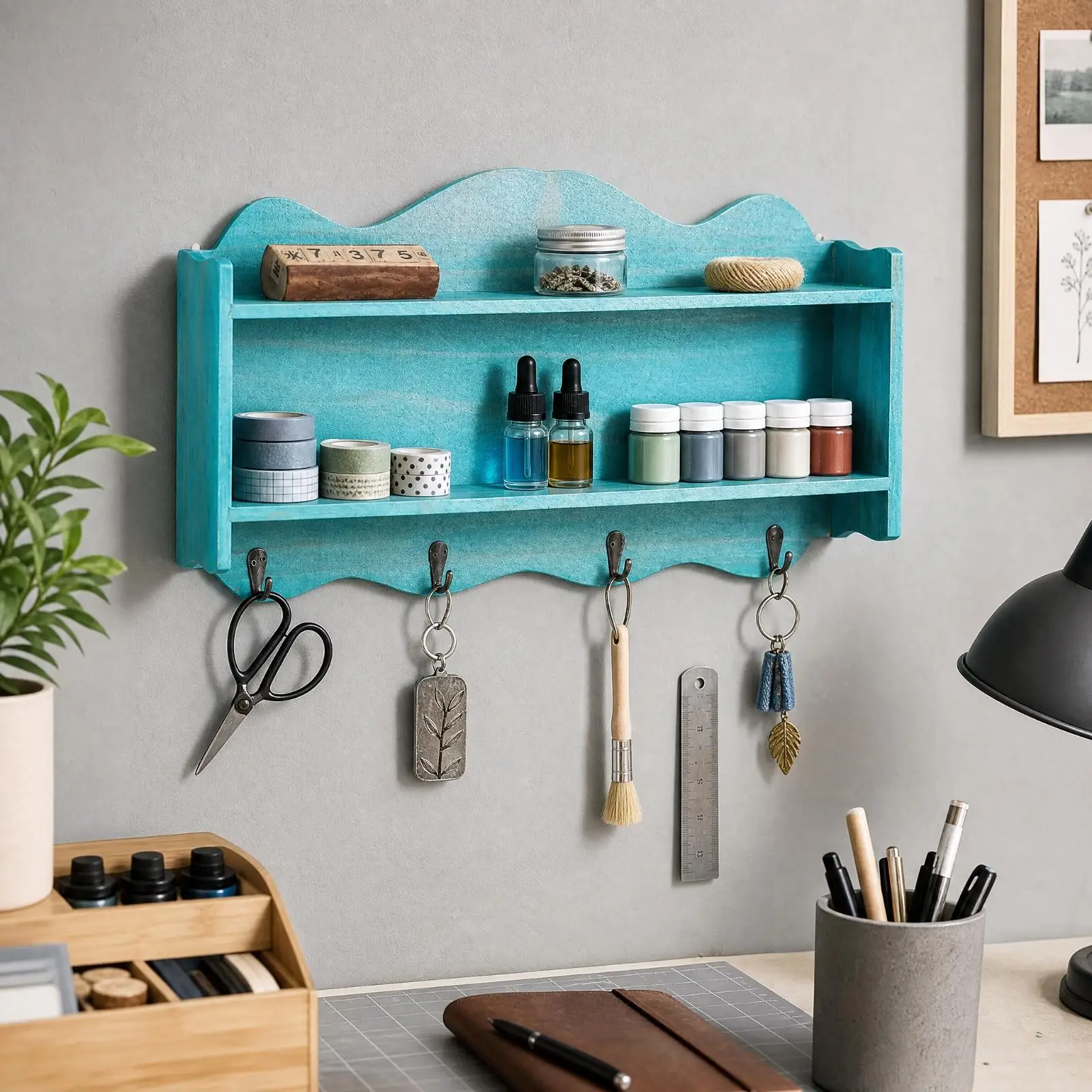 Handy Wood Storage Shelf with Lower Hooks for Mugs and Tea Cups Ideal for Small Spaces