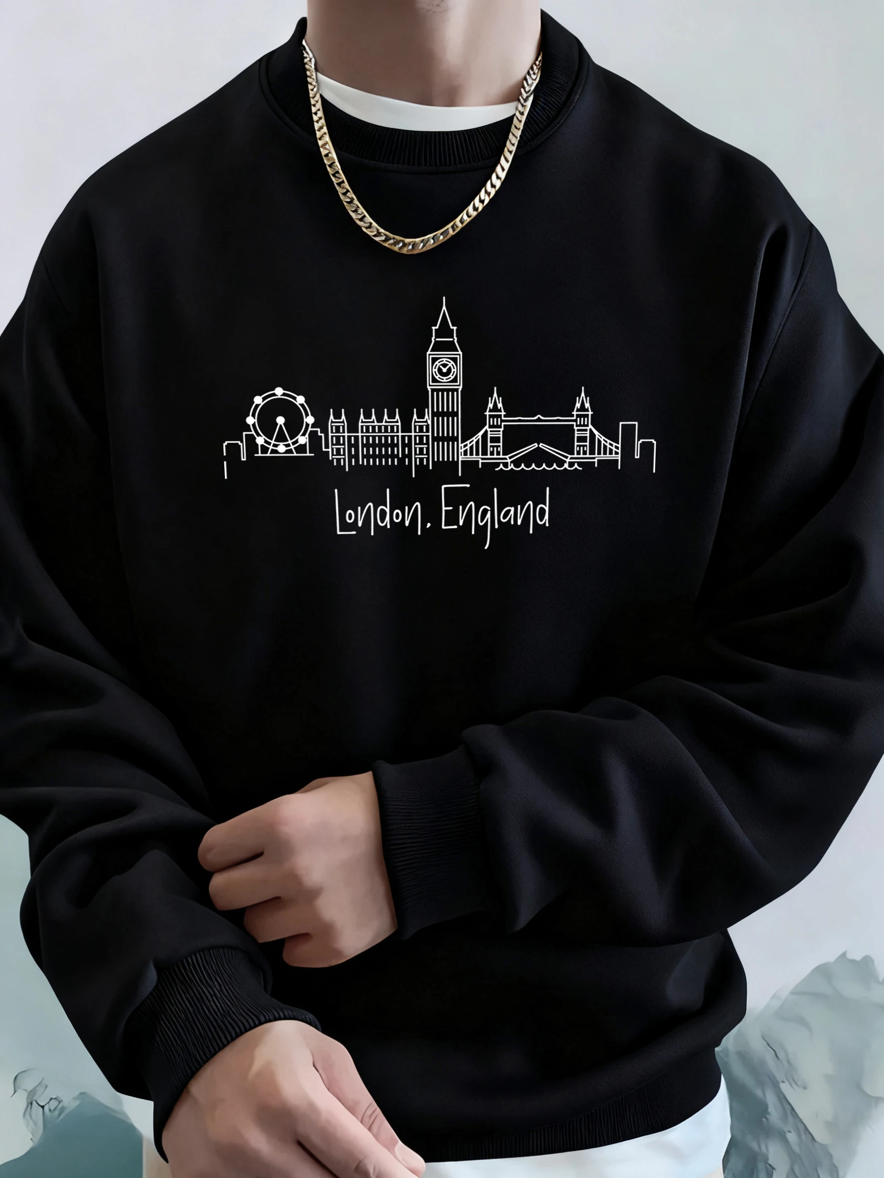 لندن إنجلترا رسالة البساطة الطباعة الرجال هوديي بلوزات لينة عادية موضة الملابس الأساسية بأكمام طويلة البلوفرات الدافئة #3