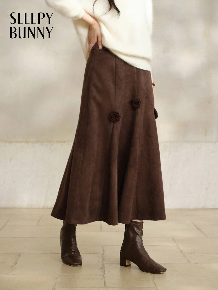 Women Lady Vintage Fishtail Midi Skirt Elegant Long Skirt Slim Flattering Winter Bottom Outfit Retro Floral Design Chic Warm