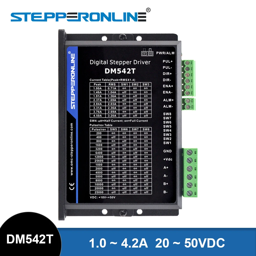 STEPPERONLINE DM542T Stepper Motor Driver 1.0-4.2A 20-50VDC 2-phase Digital Stepper Motor Controller for Nema 17/23 Stepper