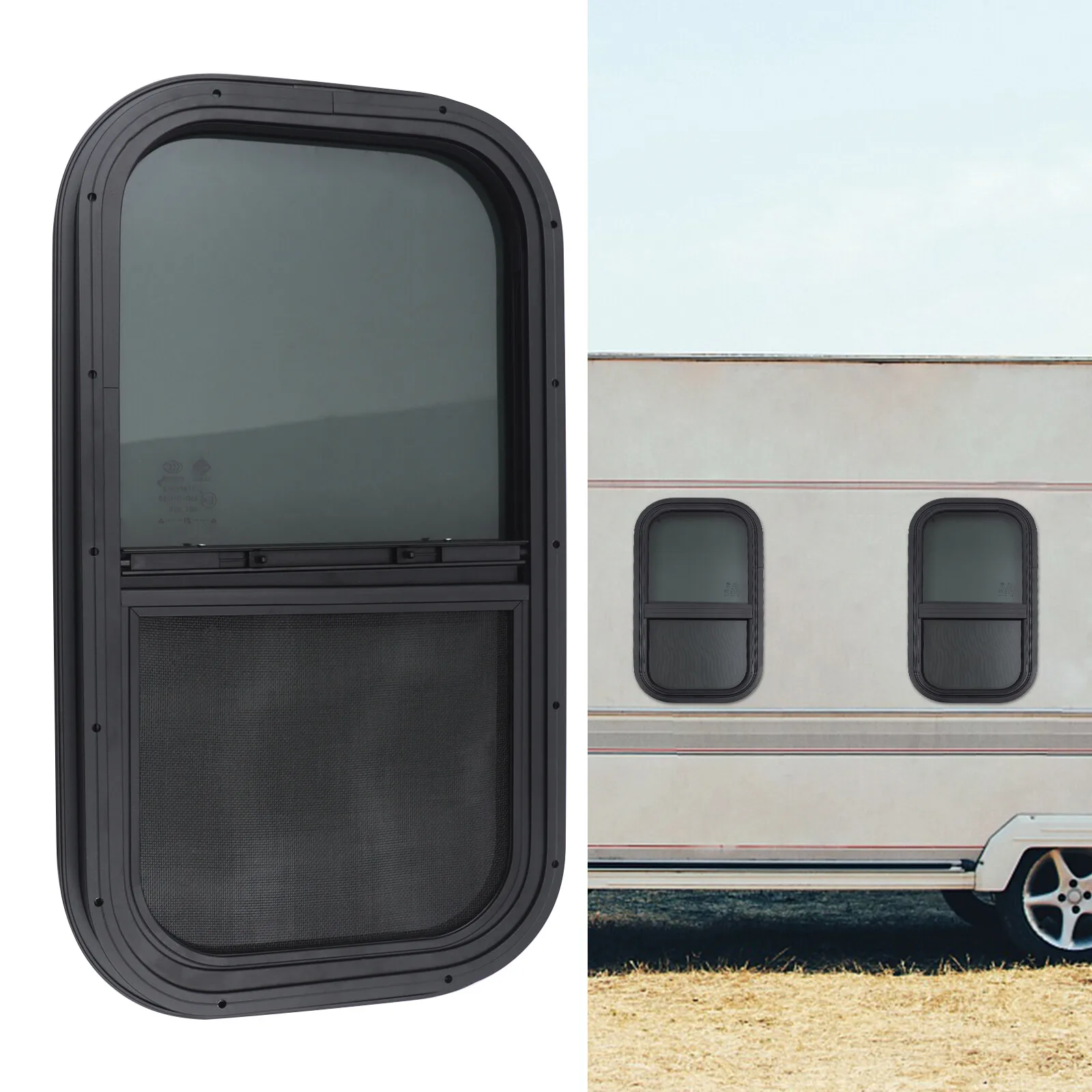 

New Vertical Sliding Black RV Window 12''x22'' Wall Includes Mounting Ring