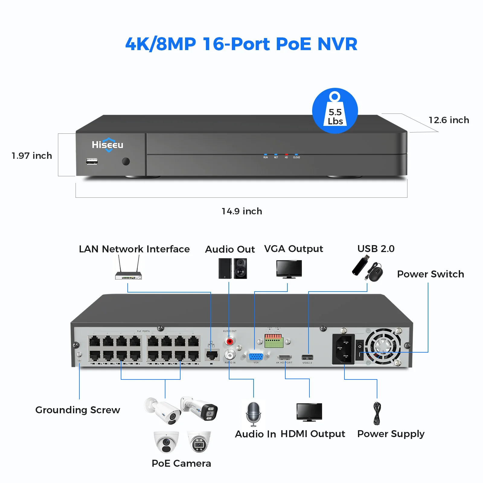 4K 8MP HD Face Recognition 16 Channel Network Video Recorder Smart P2p H.265 Poe Nvr System Support 2 SAT