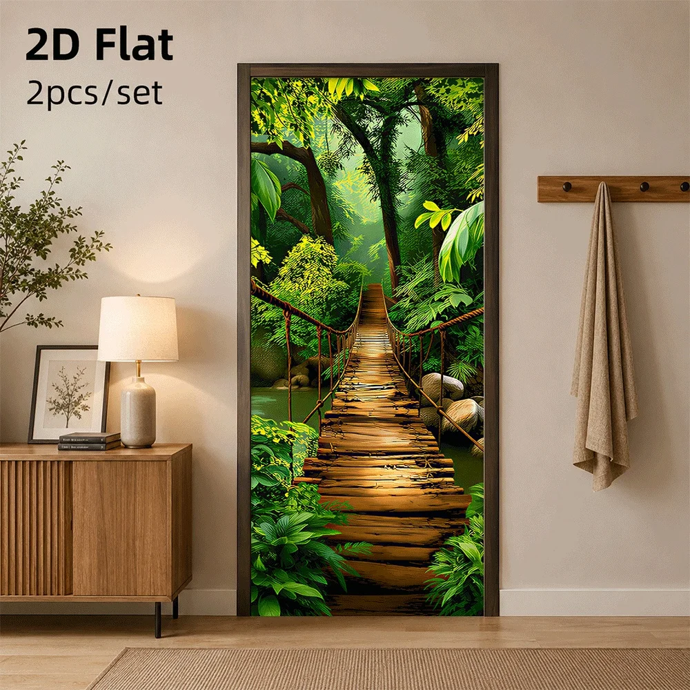 1 piece with realistic forest suspension bridge design, door sticker, living room, bedroom wall decoration sticker, 2D plan