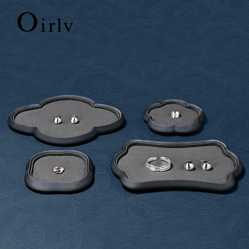 Oirlv Jewelry Tray and Display Stand Grey Suede-like Pu Leather Double-layer Design Suitable for Jewelry Store and Families