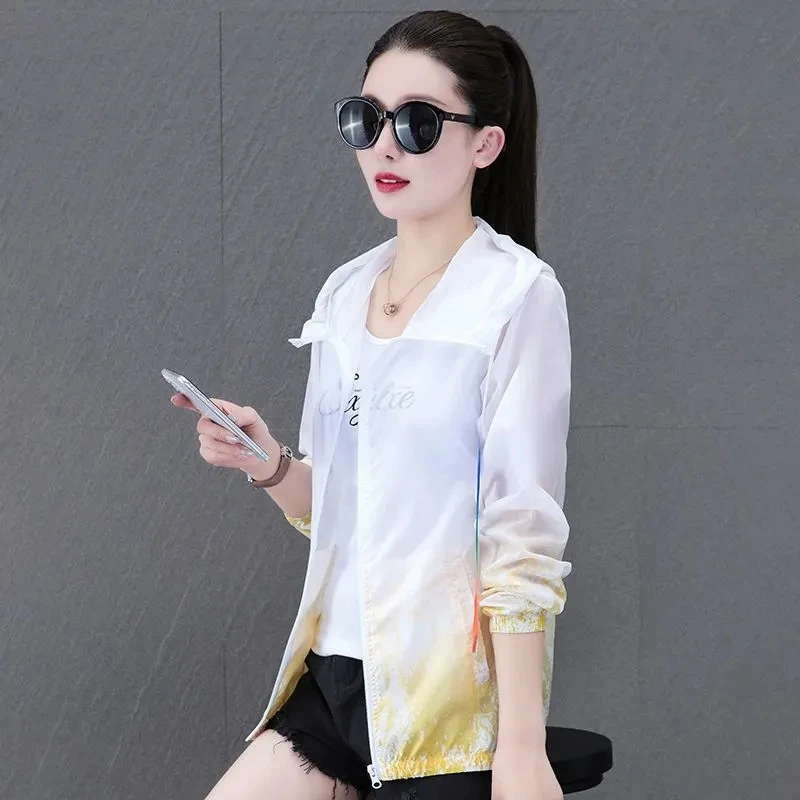 Wear Ultraviolet Protection In Summer. New High-grade Quick-Drying Sunscreen Shirt Fashion Print Hooded Sunscreen Clothing  Tide