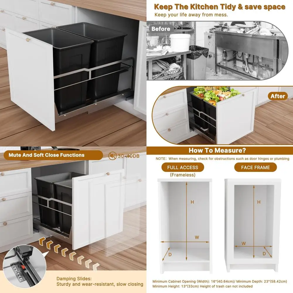 

Heavy Duty Kitchen Trash Can with Soft-Close Slides, Dual Pull Out Under Cabinet, Holds Up to 130 LBs, Ideal for Kitchen and Gar