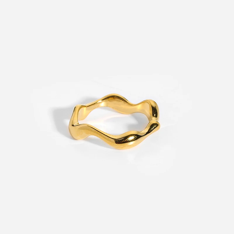 

2022 INS Gold Plated Stainless Steel Waterproof Jewelry Wave Shaped Finger Ring for Women Metal Bold Rings Fashion Gift