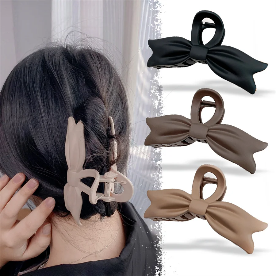 Large Bows Crab Hair Clip for Women Matte Acrylic Trendy Claw Clips Popular Hair Accessories Korean Girls Hairpin Party Jewelry