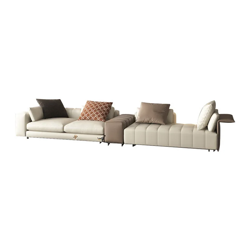 Italian minimalist leather sofa, piano key sofa, villa large flat living room