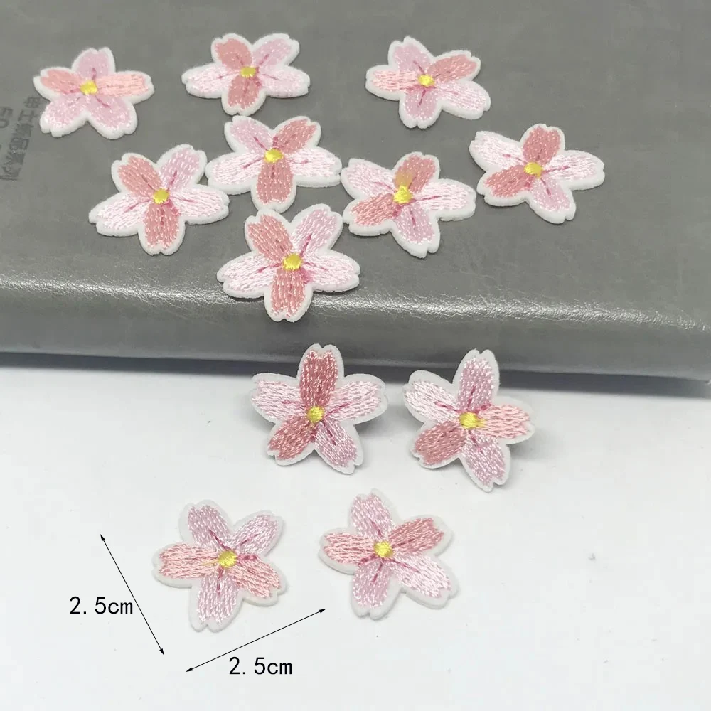 10 Piece Pink Cherry Blossom Embroidery Flower Patch DIY Decorative Clothing Bag Sewing Patch 2.5*2.5CM