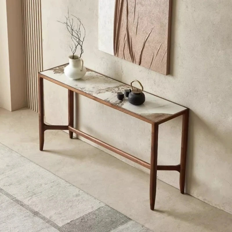 black walnut entrance table  minimalist rock slab entrance platform corridor table