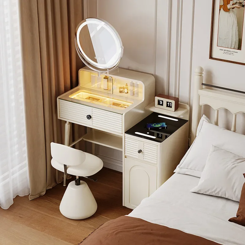 

French cream style dresser storage cabinet solid wood master bedroom designer new smart makeup table desk integrated
