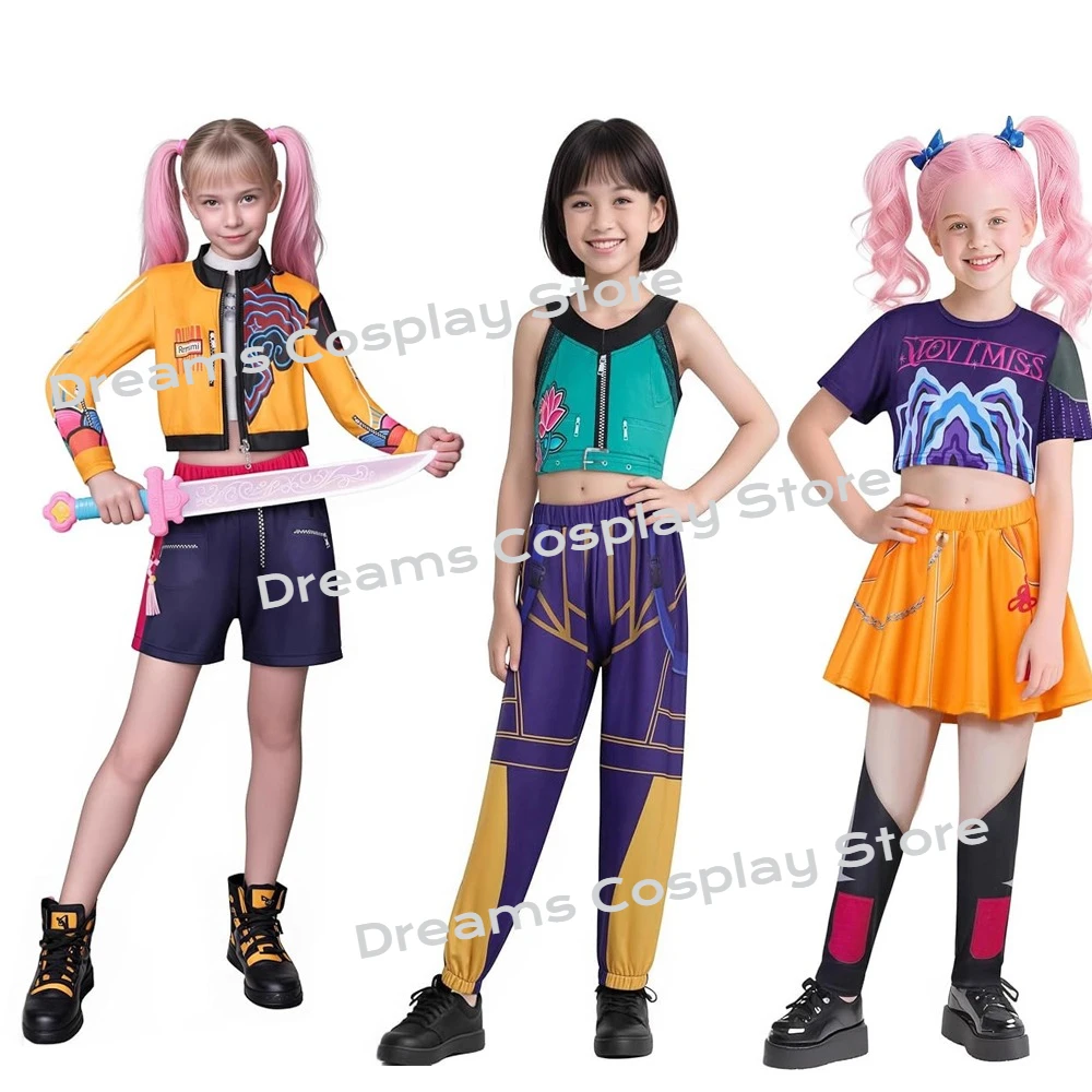 

2025 New Movie K-Pop Mira Rumi Zoey Demon Hunters Cosplay Costume for Girl Halloween Stage 3D Printed Pattern Role Play Clothes