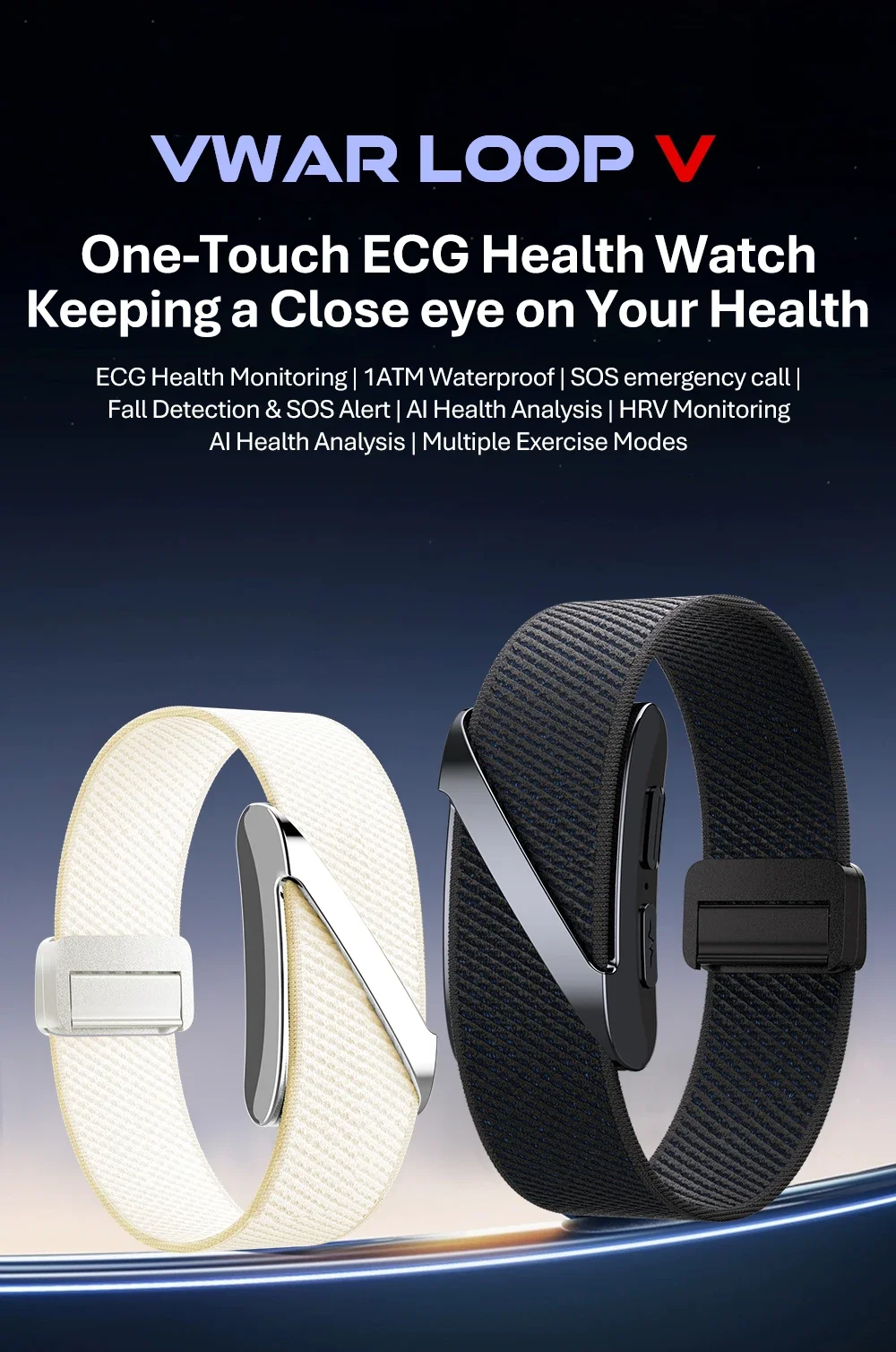 2026 NEUES VWAR LOOP V Smart Band Fitness-Tracker 24/7 EKG&HRV Schlaf-Blutsauerstoff-Körpertemperatur-Überwachung Fitness-Tracker-Band – Detail 1