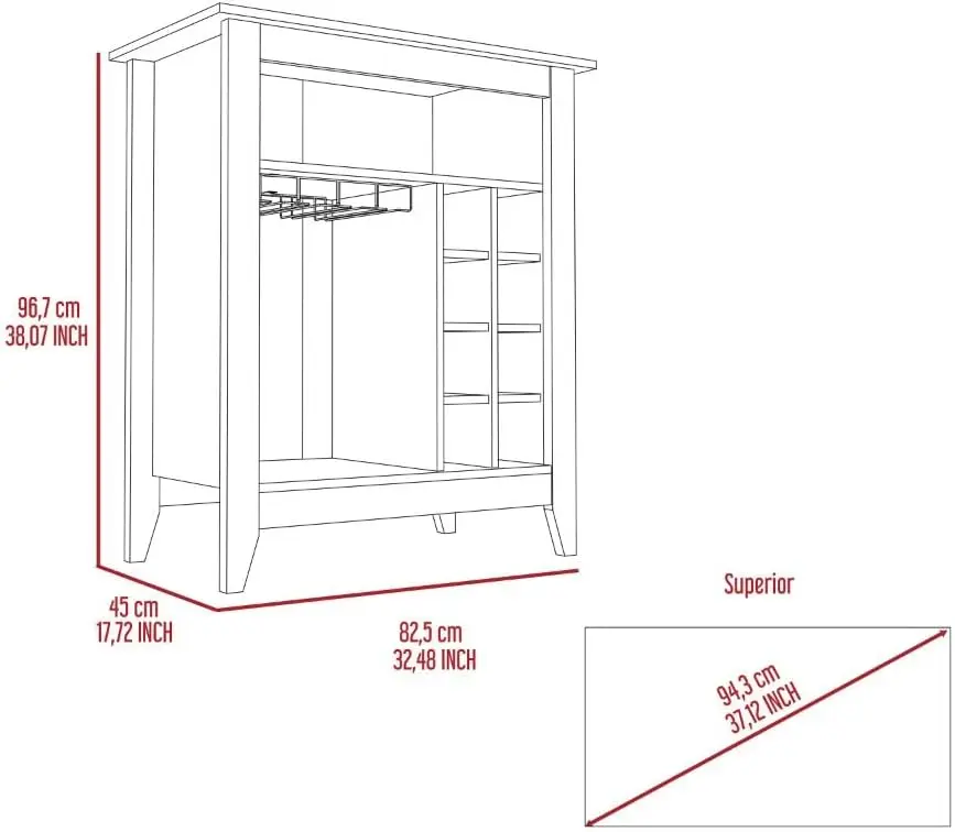 Essential Bar Cabinet, 6 Wine Racks, Open Shelf, & Drawer - Light Gray