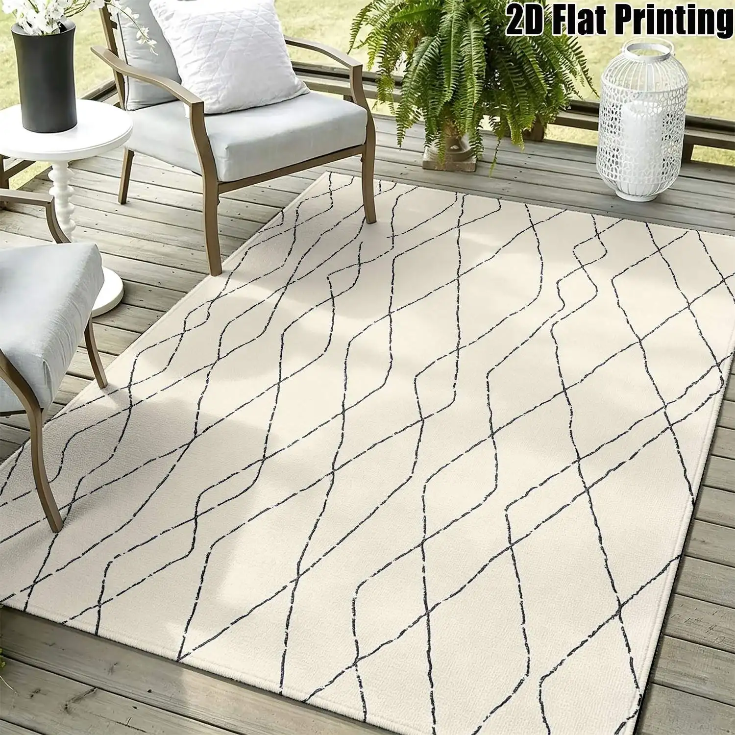 1Pc 2D Printed Carpet: Beige-Gray Geometric Line Pattern, Nordic/Instagram-Inspired Modern Minimalist European Floor Mat, Home Decor, Multi-Size, Machine Washable, for Entrance, Dining, Foyer, Bedroom, Living Room