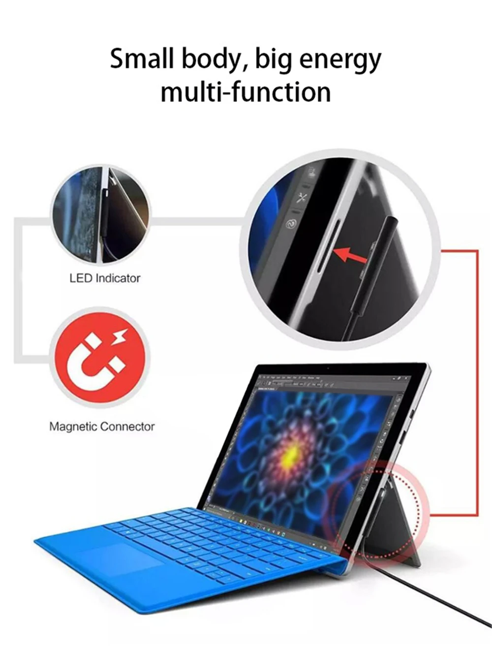 15V 3A Surface Connect to Type C PD Schnellladekabel, kompatibel mit Microsoft Surface Pro 8/7/6/5/4/3 Go3/2/1 Laptop4/3/2/1 – Detail 3