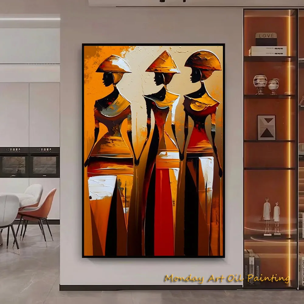 Hand Painted Abstract Art African Woman Oil Painting Colorful Figure Modern Style Wall Art For Home Decor Fedex Shipping Cost