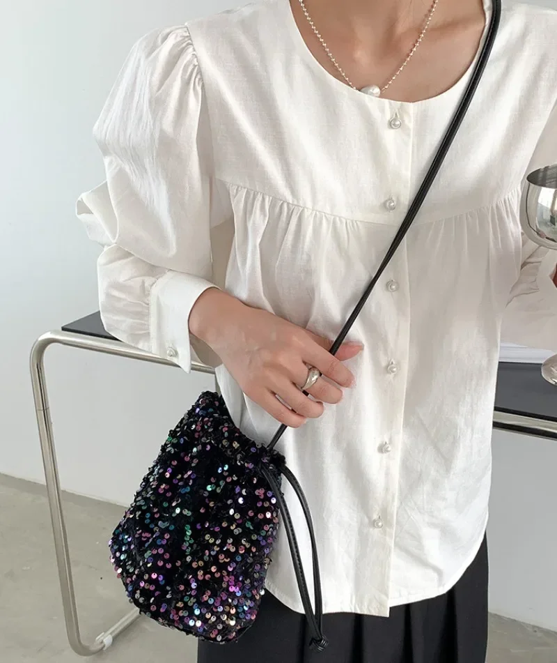 New Chic Sequined Shoulder Bags Fashion Popular Bucket Bag Drawstring Shing Crossbody Bag Designed Bolsas Сумка Winter