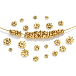 50pcs Stainless Steel Daisy Wheel Flower Charm Loose Gold plated Spacer Bead for DIY Bead Jewelry Making Needlework Wholesale