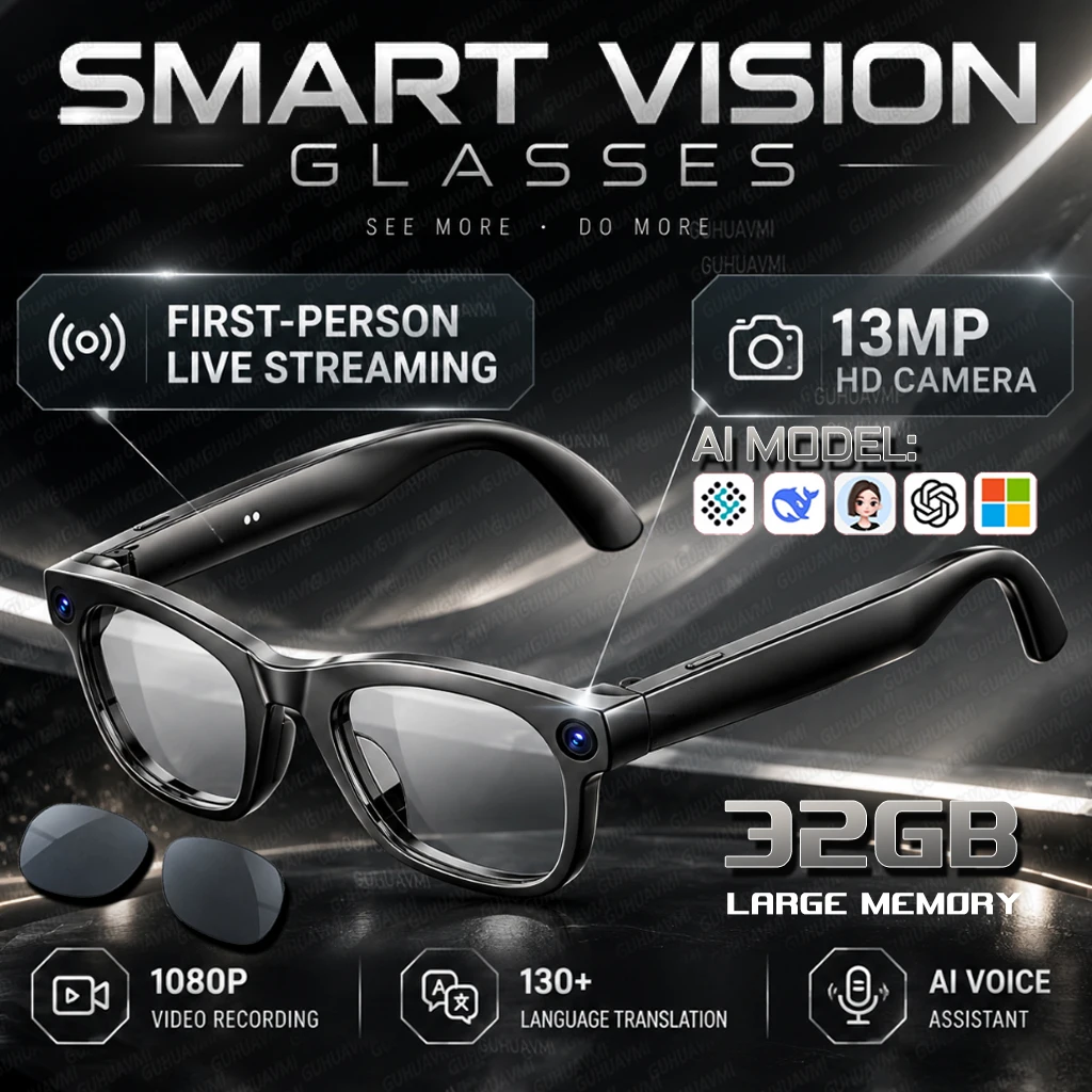 2026AI Smart Glasses with Camera 13MP HD Video Live Streaming&Photo Capture Recording Glasses With ChatGPT Translation Men Women