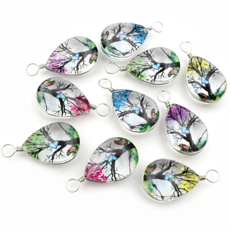 5pcs 18*33mm Hot sale Jewelry Crystal Glass Real Dried Flower Big Oval Necklace Pendant Charms DIY Jewelry Making Findings