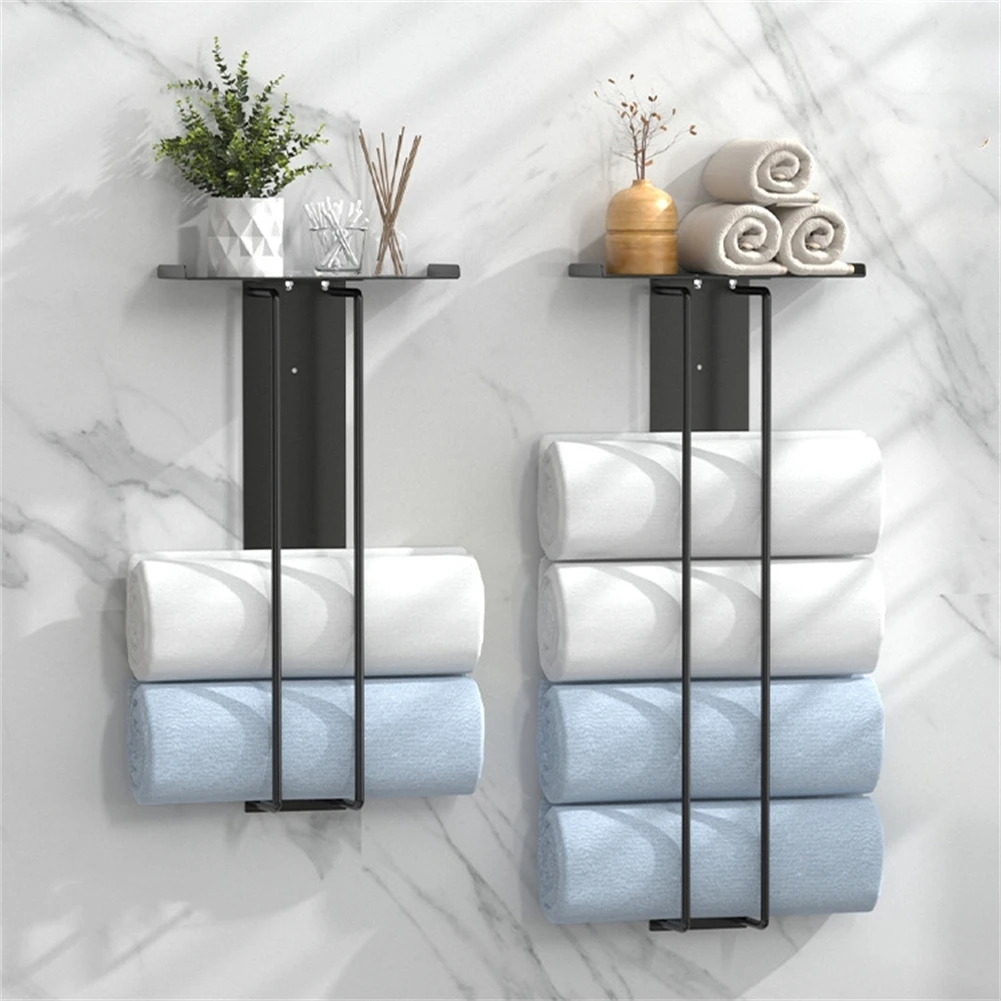 Wall Mounted Towel Rack Bathroom Towels Storage Rolled Or Folded Towel Holder Shower Room Holder Towel Bar Hanger Bathroom Acces