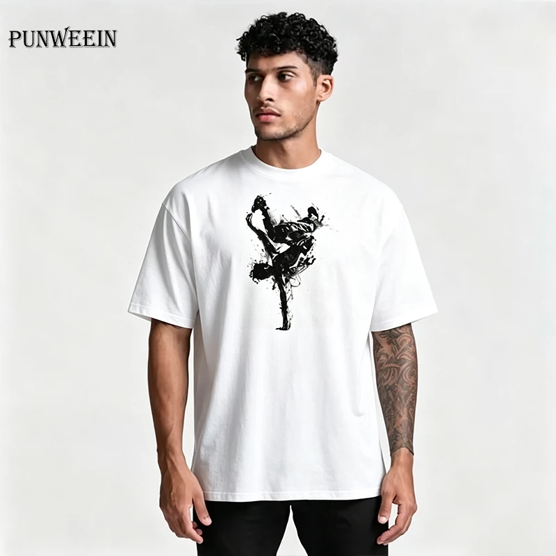 Harajuku Hip-Hop Style Street Dance Pattern Tshirt Y2K American Street Loose Cotton Short-Sleeved Pullover Tee Casual Daily Wear