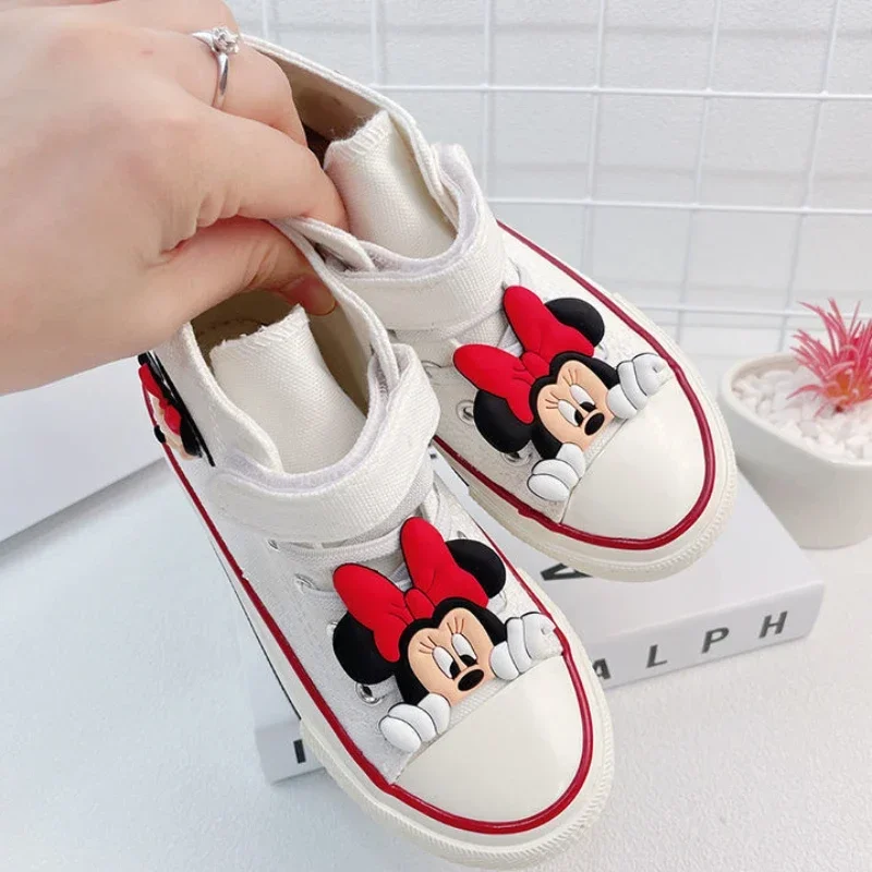 Disney Children\'s Shoes Fashion Mickey Mouse Student Shoes Girls Anti-slip Outdoor Shoes Canvas Shoes Kids Sport Shoes Size26-37