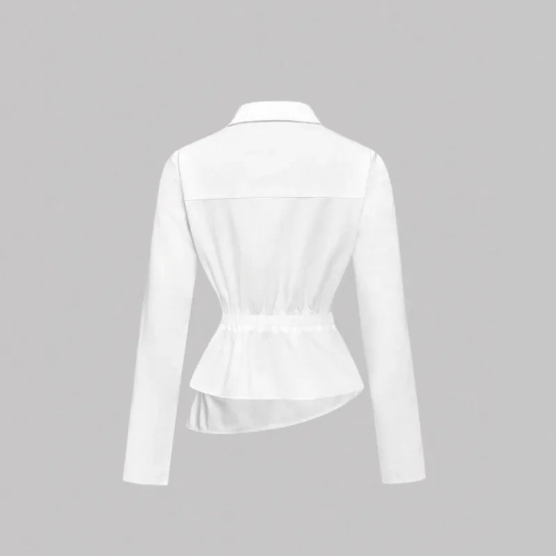 

Рубашка на талии, женский кардиган с нерегулярной планкой и пуговицами, осенняя мода 2025, белый, с длинными рукавами