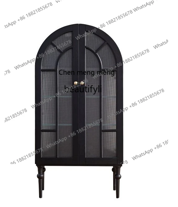 

X French Retro Arched Solid Wood Bookcase TV Side Cabinet Storage American Living Room Sideboard Cabinet