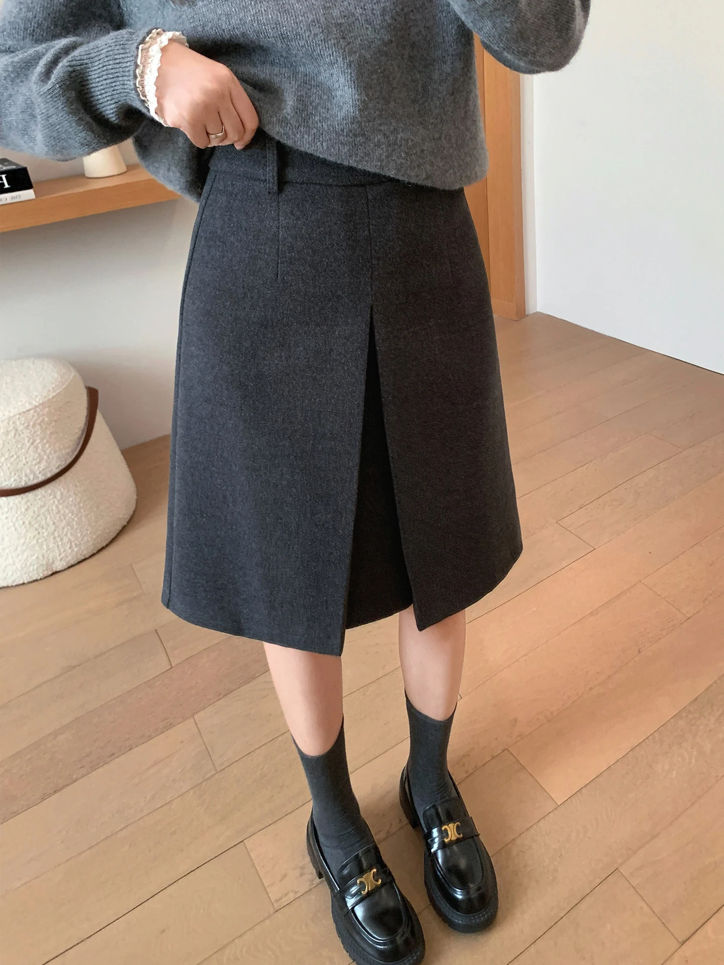 

Юбка А-силуэта с высокой талией от Zhou i, шерстяная, осенне-зимняя, универсальная, стройнящая, для офиса, из полиэстеровой смеси