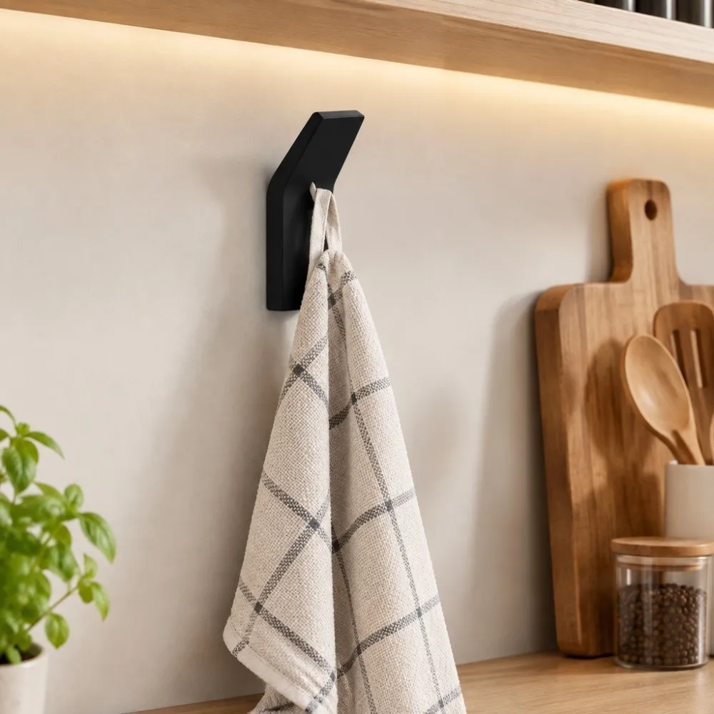 6 Pcs Durable Self-Adhesive Adhesive Towel Hooks Anti-Rust Drill-Free Wall Mount Hooks Aluminum Material Space Saving Door Hooks