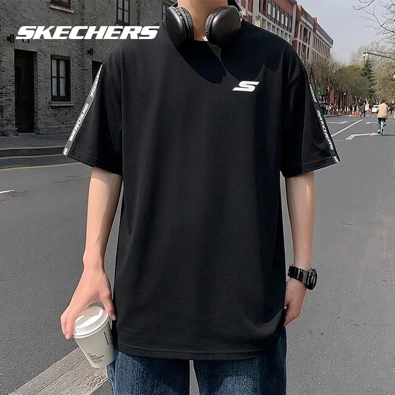 Skechers black short-sleeved men's new summer sports running fitness training casual T-shirt P225M270-03K8