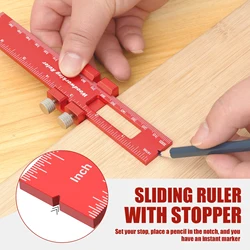 Lega di alluminio 3 set di strumenti per la lavorazione del legno a forma di T rossi righello per fori rotondi falegnameria portatile righello per Scriber multifunzionale fai da te