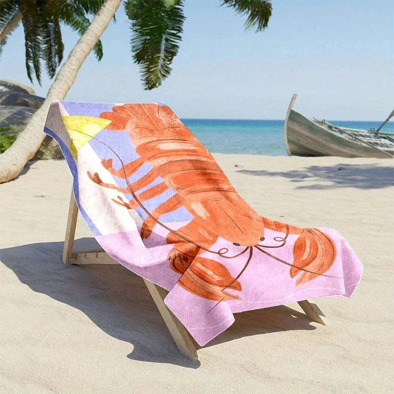 

Lobster Pattern Beach Towel, Sun Protective Windproof Outdoor Blanket for Pool Camping Travel