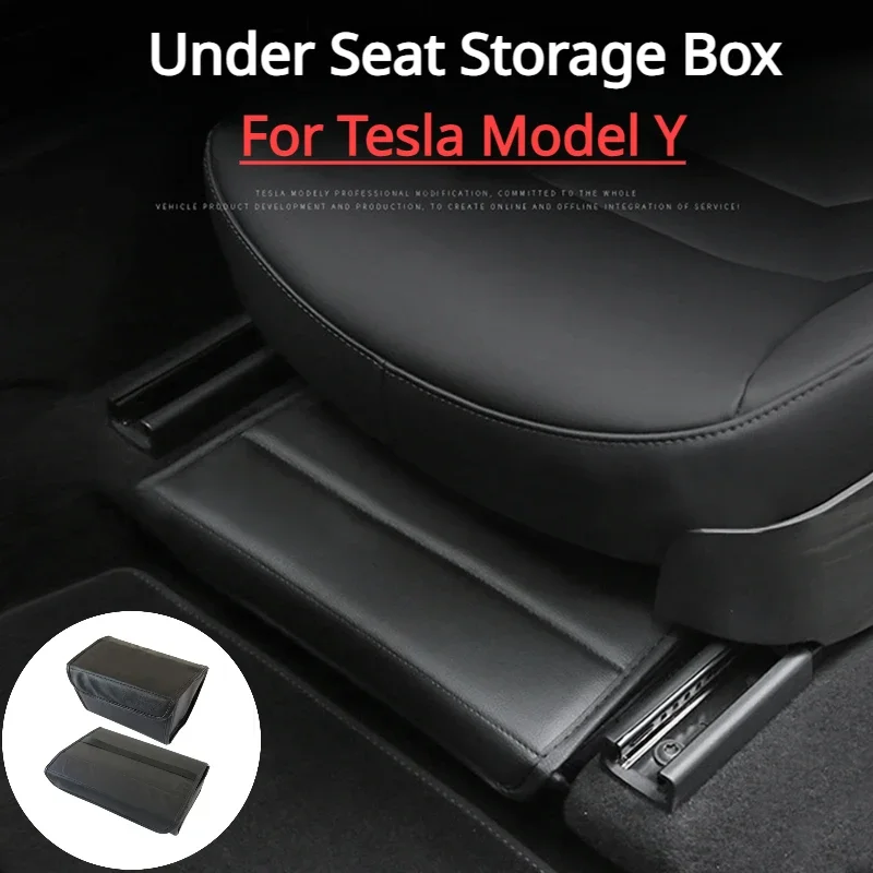 

Car Under Seat Storage Box For Tesla Model Y 2023 Accessories Front Rear Seats Folding Leather Organizer Auto Interior Space