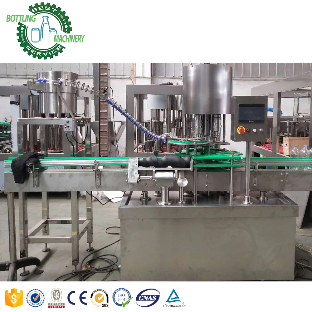 Automatic single head orange mango fruit juice 400ml 450ml 550ml PET plastic bottle screw capping machine with caps hopper