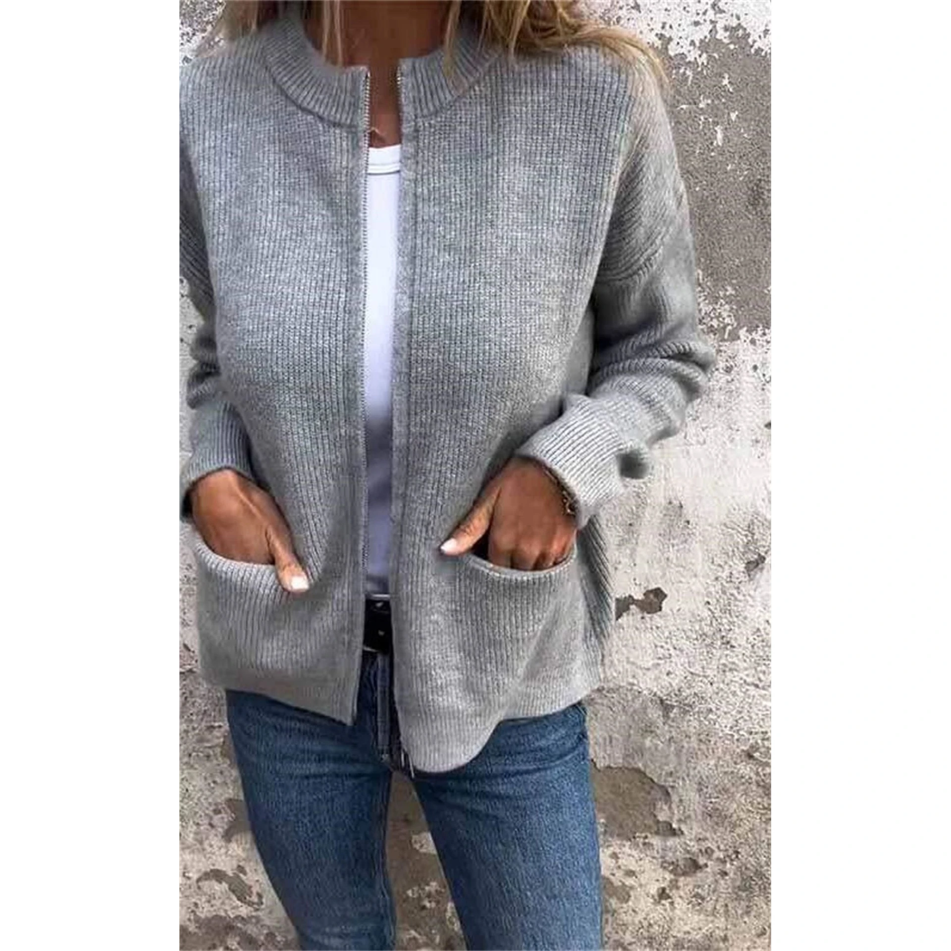 

Women's Loose Fit Zipper Jaet Autumn Winter Faion Casual Stand Collar Coat with kets Mesabow Brand Long Sve