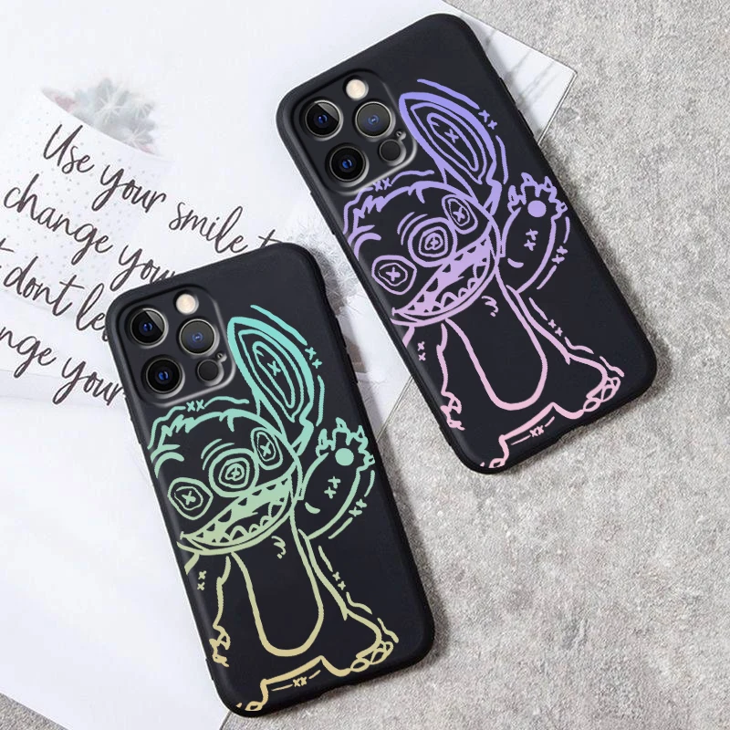 

Disney Cartoon Pet Stitch For iPhone 15 14 13 12 11 XS XR X 8 7 SE Pro Max Plus Mini Black Funda Phone Case